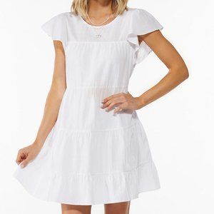 Flutter sleeved white cotton dress